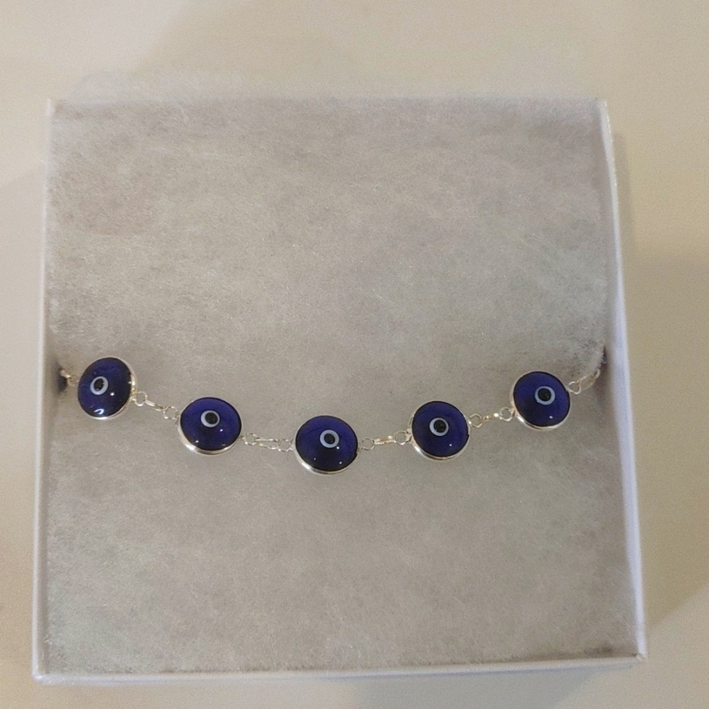 925 Sterling Silver Round Evil Eye Bracelet